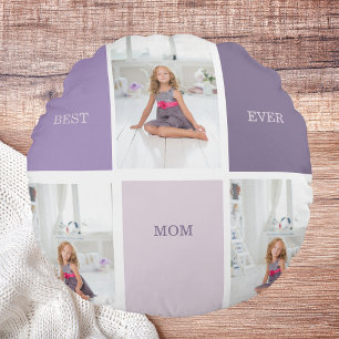 Coussins Ronds Collage Photo Purple Best Mom Ever Cadeau