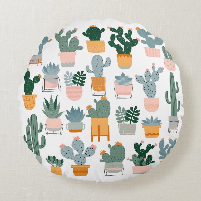 Coussins Ronds Collection Cactus dans Pots Design (Devant)