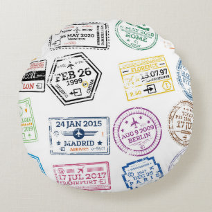 Coussins Ronds Collection de timbres de passeport isolés sur blan