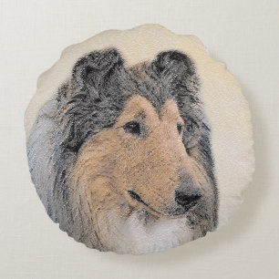 Coussins Ronds Collie (Rough) Peinture - Cute Original Chien Art
