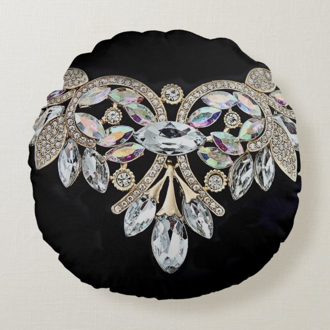 Coussins Ronds Collier diamant rhinocéros noir argent (Devant)