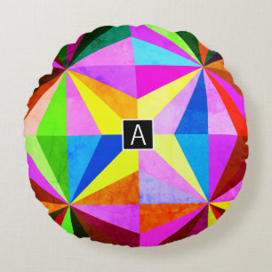 Coussins Ronds Coloré Moderne Multi-Coloré Géométrique Monogram