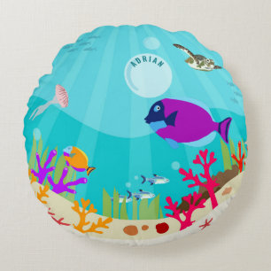 Coussins Ronds Coloré Ocean Sea Animals Nom des enfants