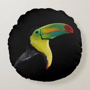 Coussins Ronds Coloré Tropical Noir Jaune Vert Toucan