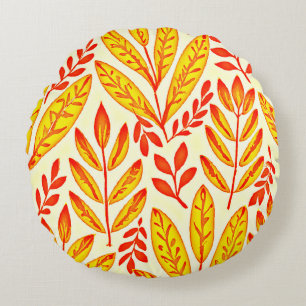 Coussins Ronds Coloré Vibrant Foliage Mosaïque Feuille Motif