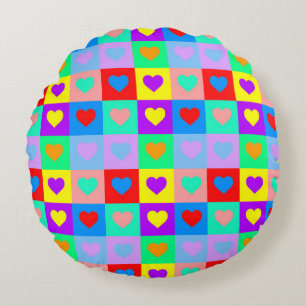 Coussins Ronds Colorée Coeur Motif Pop Art