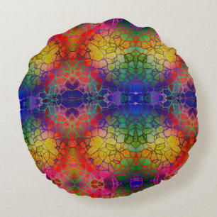 Coussins Ronds Colorée Jaune Orange Purple Mosaïque Abstraite
