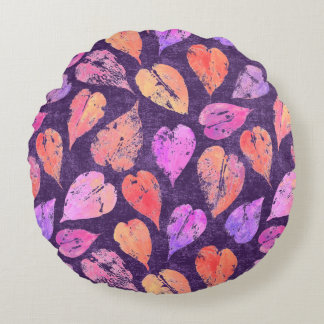 Coussins Ronds Colorful Fall Leaves On Purple Pattern