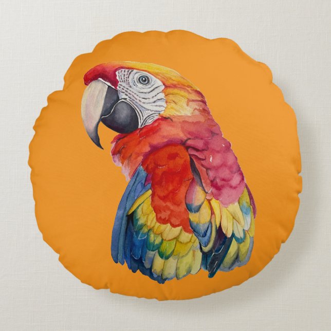 Coussins Ronds Colorful Parrot Watercolor Illustration (Devant)