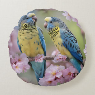 Coussins Ronds "Compagnons Vifs : Perruches Bleues et Jaunes"