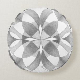 Coussins Ronds "Compassion & Balance" Mandala, noir, gris, blanc