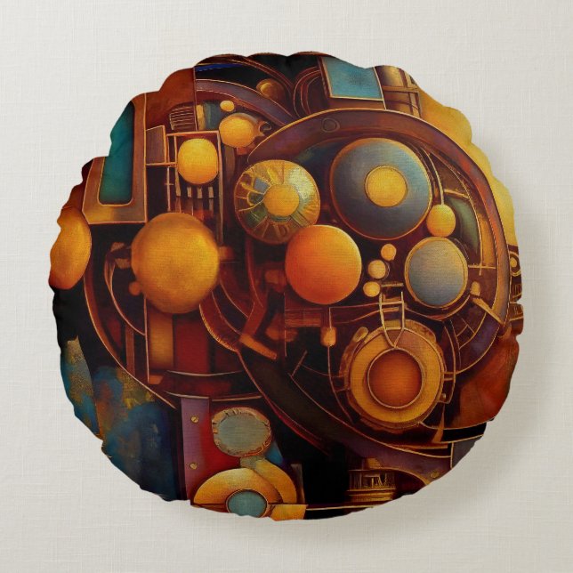 Coussins Ronds Composition d'Orbe Mécanique Steampunk (Devant)