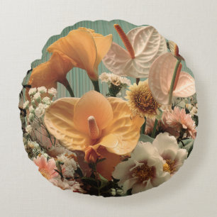 Coussins Ronds Composition florale d'anthurium et de fleurs tropi