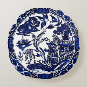 Coussins Ronds Conception bleue classique de la Chine de saule