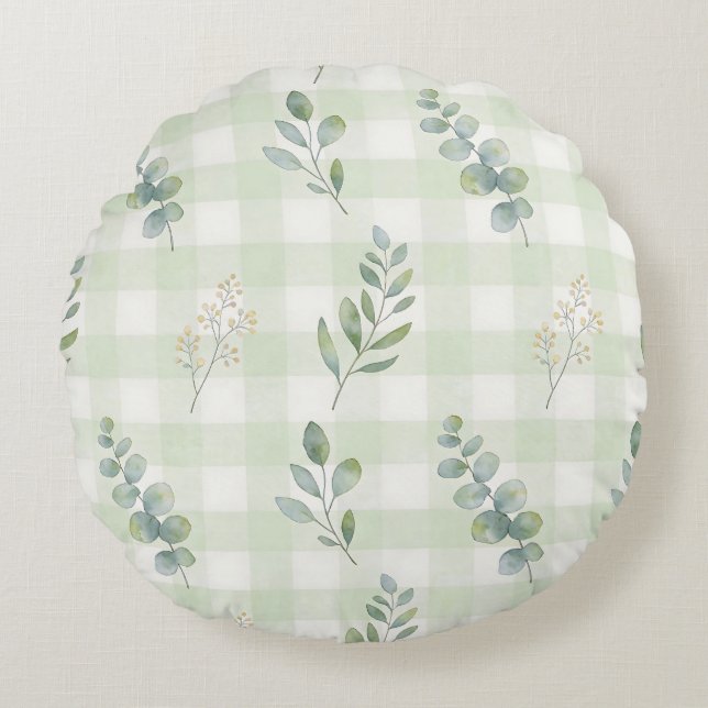 Coussins Ronds Conception botanique sans couture vert sauge (Devant)