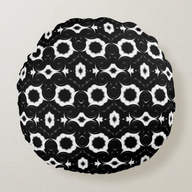 Coussins Ronds Conception classique en noir et blanc (Devant)