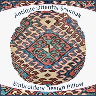 Coussins Ronds Conception de broderie de Soumak oriental antique
