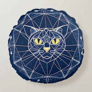 Coussins Ronds Conception de chat géométrique avec des motifs sym