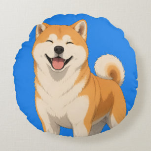 Coussins Ronds Conception de chien Akita heureux