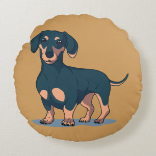 Coussins Ronds Conception de chien teckel noir cool