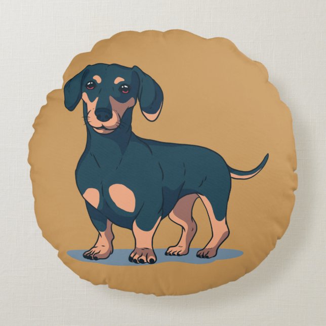 Coussins Ronds Conception de chien teckel noir cool (Devant)