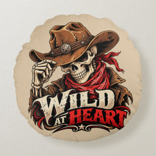 Coussins Ronds Conception de cowboy squelette d'âme sauvage occid