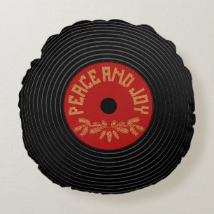 Coussins Ronds Conception de disques vinyle Peace and joy