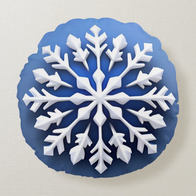 Coussins Ronds Conception de flocon de neige blanc détaillé (Devant)