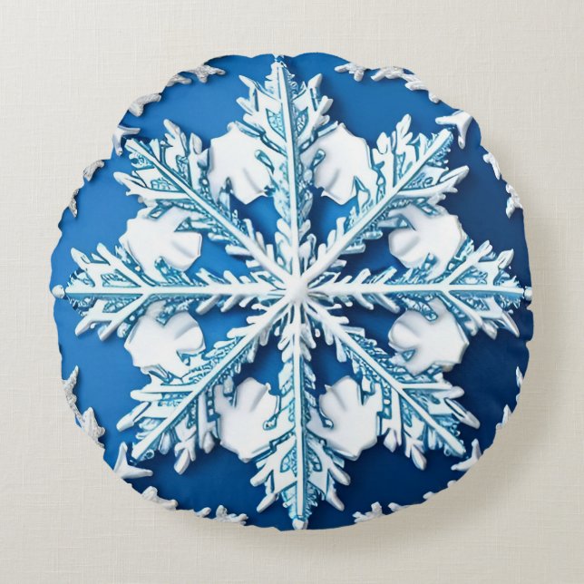 Coussins Ronds Conception de flocon de neige bleu complexe  (Devant)