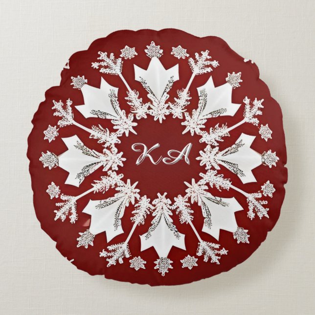 Coussins Ronds Conception de flocon de neige de Noël (Devant)