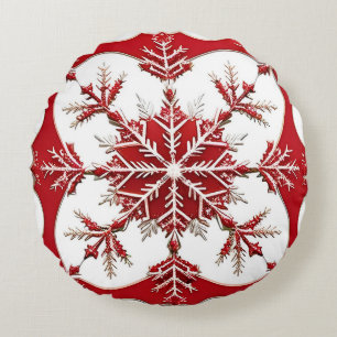 Coussins Ronds Conception de flocon de neige rouge complexe 