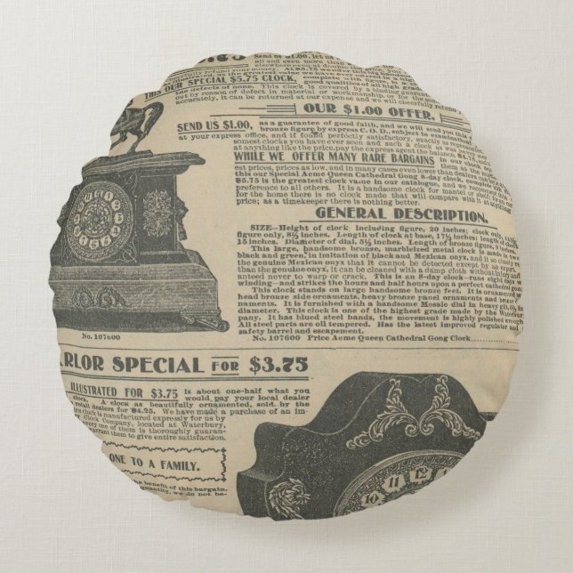 Coussins Ronds Conception de journal vintage (Devant)