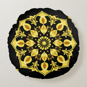Coussins Ronds Conception de mandala doré avec motifs symétriques