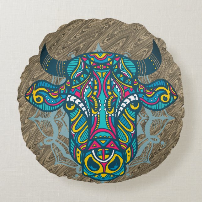 Coussins Ronds Conception de Mandala Sainte Vache (Devant)