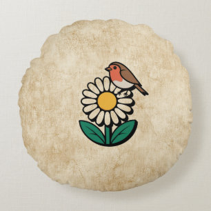 Coussins Ronds Conception de marguerite et d'oiseaux