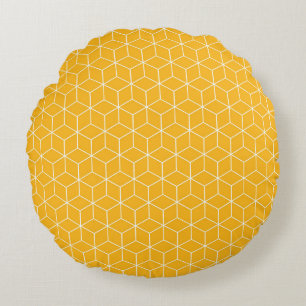 Coussins Ronds Conception de motif de cube hexagonal jaune vibran