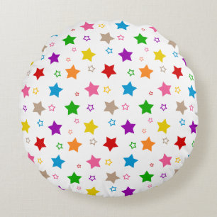 Coussins Ronds Conception de motif d'étoiles colorées blanc