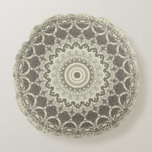 Coussins Ronds Conception de motif mandala beige et taupe