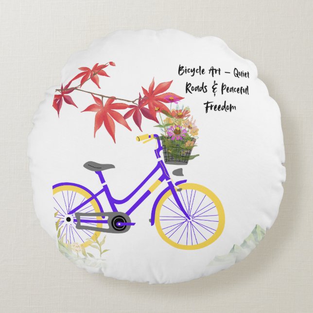 Coussins Ronds Conception de motivation de bicyclette florale (Devant)
