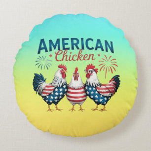 Coussins Ronds Conception de poulet américain patriotique du 4 ju