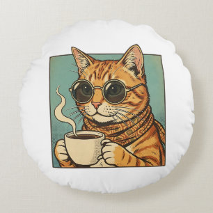 Coussins Ronds Conception de style rétro pour café Cool Cat pour
