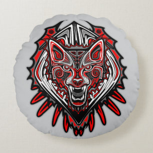 Coussins Ronds Conception de totem tribal Haida Loup