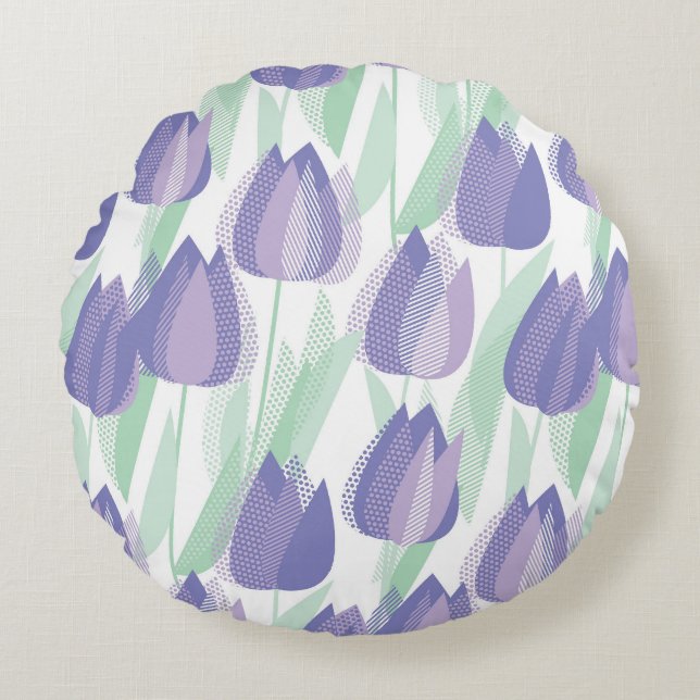Coussins Ronds Conception de tulipe : violet clair floral. (Devant)