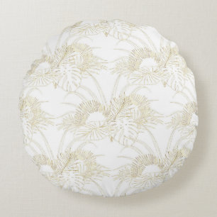 Coussins Ronds Conception d'or de courses de feuille tropical