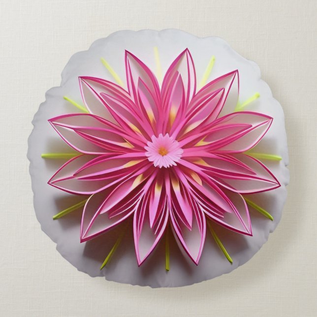 Coussins Ronds Conception d'origami floral rose complexe (Devant)