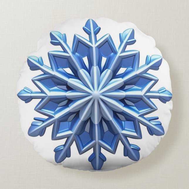 Coussins Ronds Conception élégante de flocon de neige en 3D (Devant)