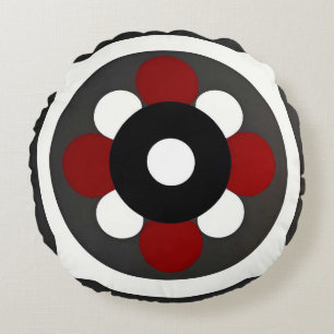 Coussins Ronds Conception Géométrique Abstraite avec Rouge, Noir 