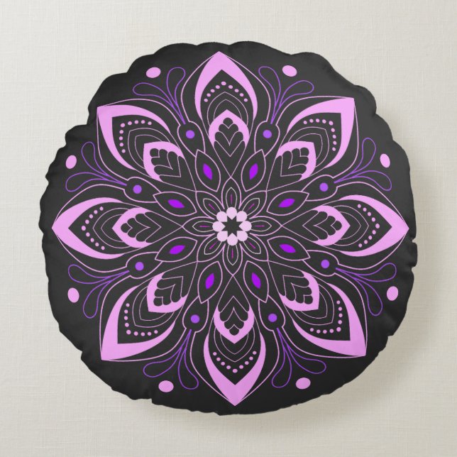 Coussins Ronds Conception Mandala fraîche (Devant)