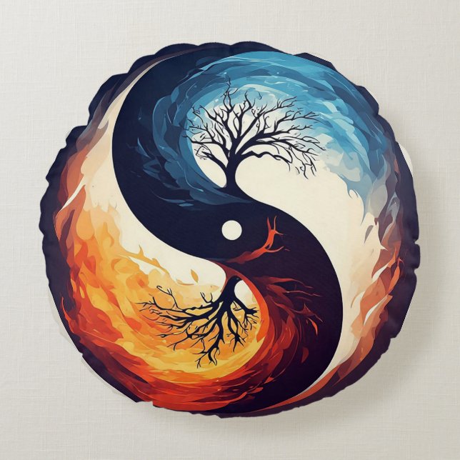 Coussins Ronds Conception vibrante de Yin Yang (Devant)