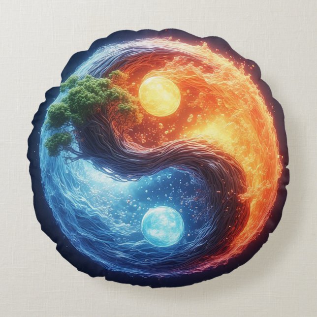 Coussins Ronds Conception vibrante de Yin Yang (Devant)